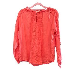 St John's Bay Eyelet Blouse Long Sleeve Coral‎ Top Lightweight PM